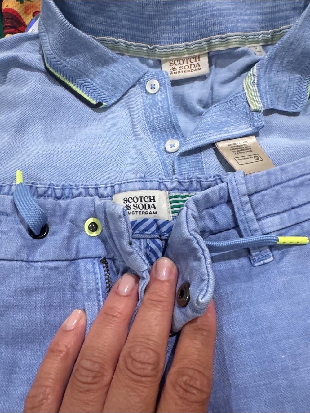 Scotch & Soda Light Blue Polo and Shorts Set with Neon Trim